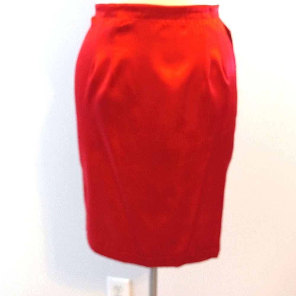 Fitted Red Satin Skirt